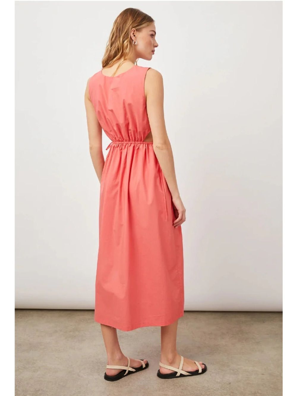 Rails Cotton Yvette Poplin Spiced Coral Sleeveless Side Cut Midi Dress Small - Picture 2 of 11
